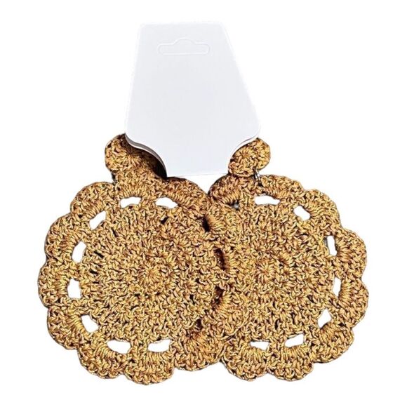 Hand Crafted Crochet Petal Pop Fish Hook Earrings Gold Dainty - Picture 9 of 13